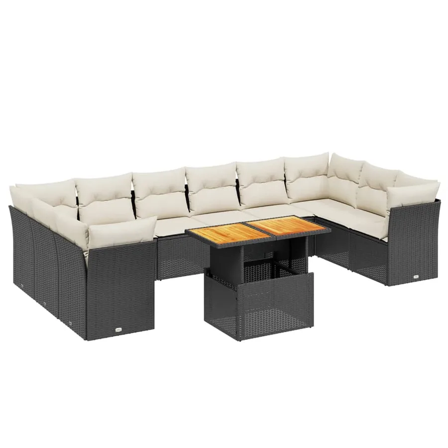 Salon de jardin 11 pcs avec coussins noir résine tressée - 2