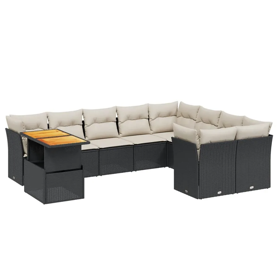 Salon de jardin 10 pcs avec coussins noir résine tressée - 2