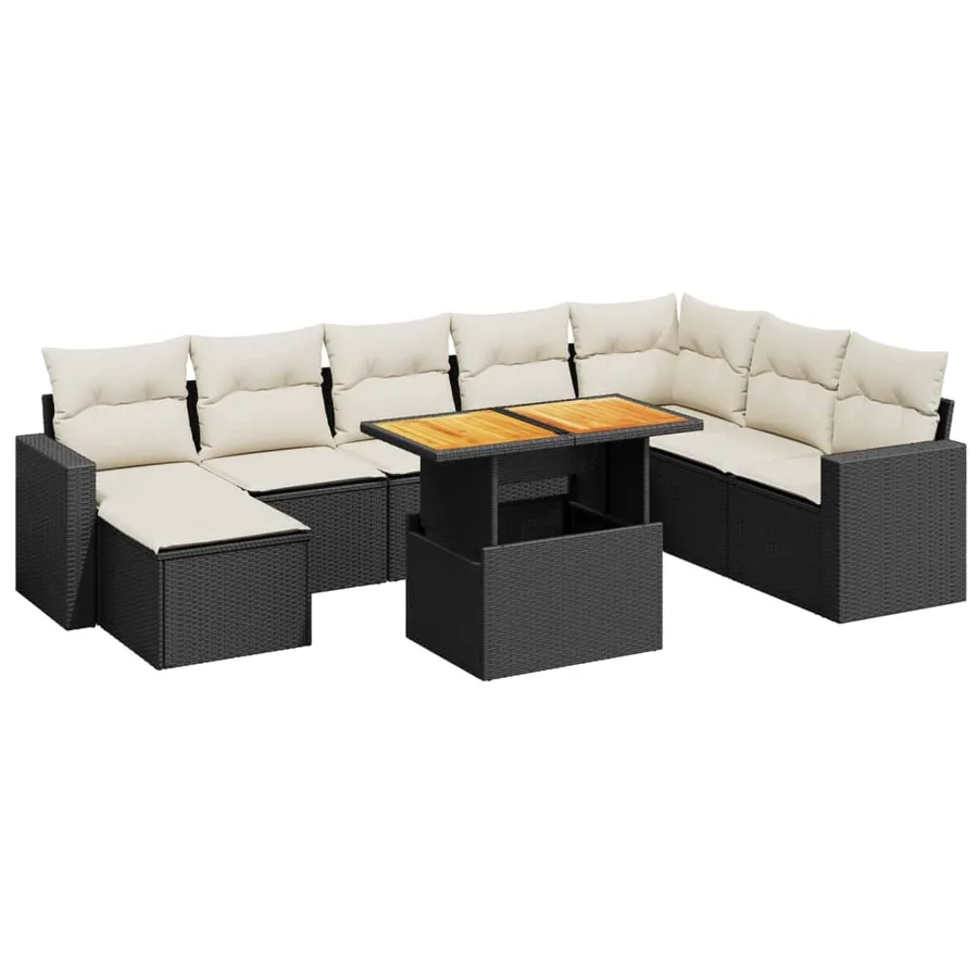 Salon de jardin 9 pcs avec coussins noir résine tressée - 2