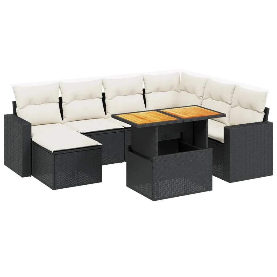 Salon de jardin 8 pcs avec coussins noir résine tressée - 2