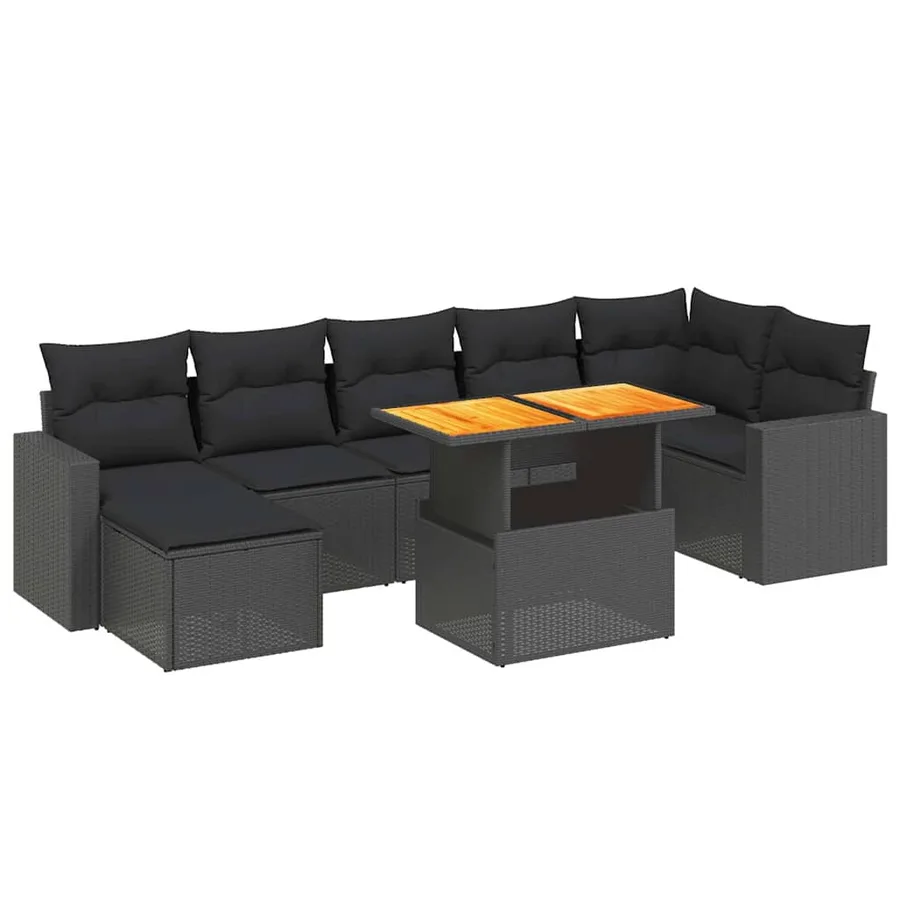 Salon de jardin 8 pcs avec coussins noir résine tressée - 2