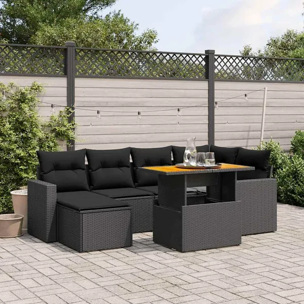 Salon de jardin 7 pcs avec coussins noir résine tressée 55 x 62 x 69 cm - 62,6 kg