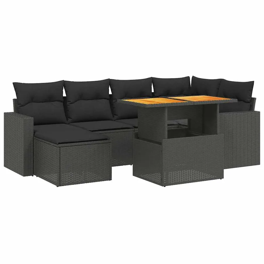 Salon de jardin 7 pcs avec coussins noir résine tressée 55 x 62 x 69 cm - 62,6 kg - 2