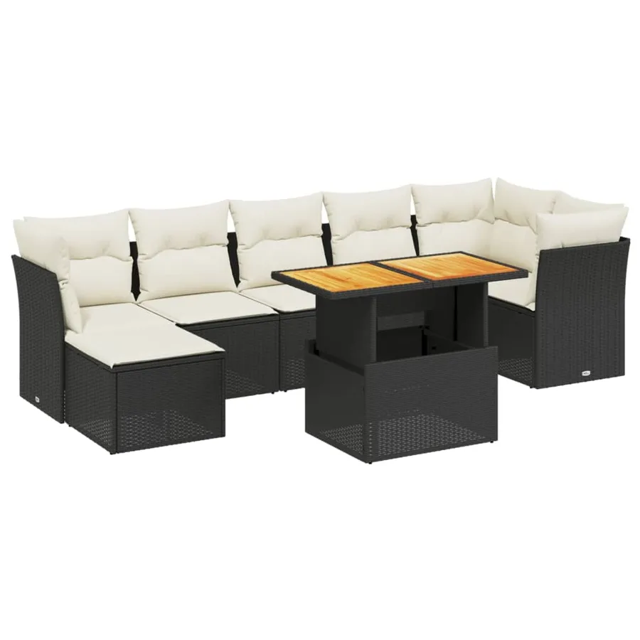Salon de jardin 8 pcs avec coussins noir résine tressée - 2
