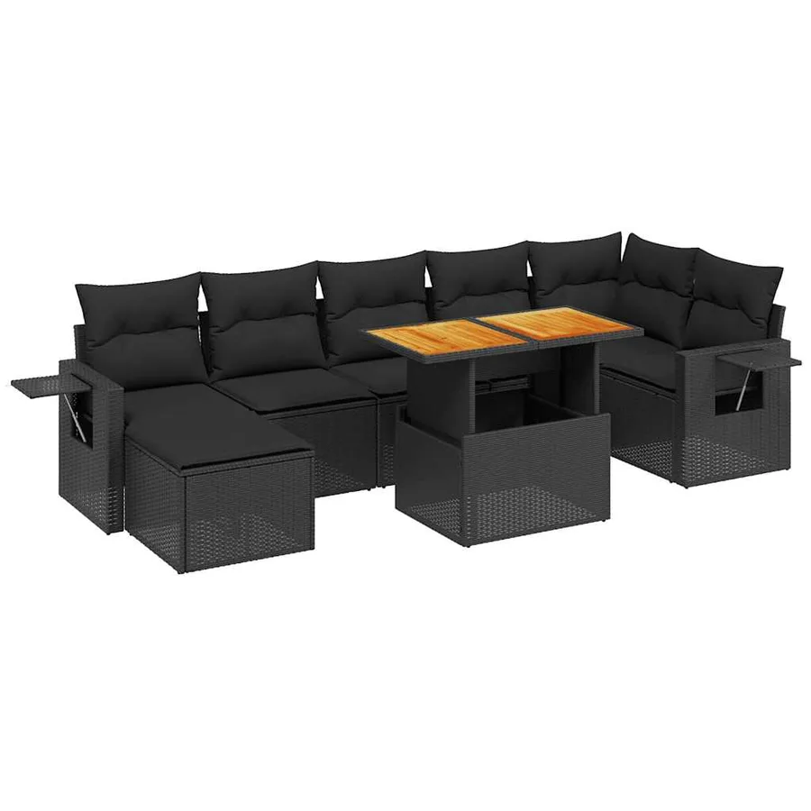 Salon de jardin 8 pcs avec coussins noir résine tressée - 2
