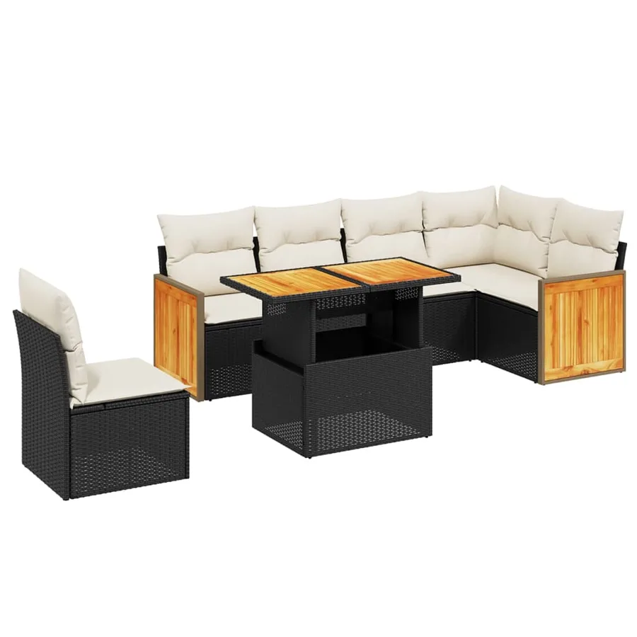 Salon de jardin 7 pcs avec coussins noir résine tressée 55 x 62 x 69 cm - 64,6 kg - 2