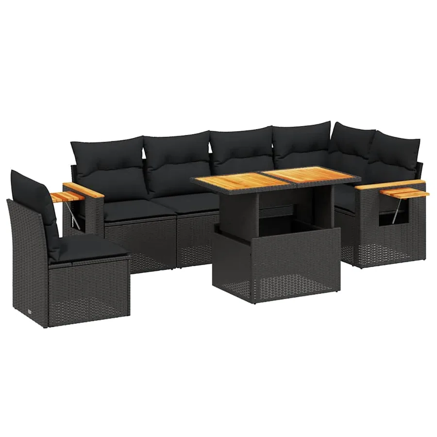 Salon de jardin 7 pcs avec coussins noir résine tressée 55 x 62 x 69 cm - 63,9 kg - 2