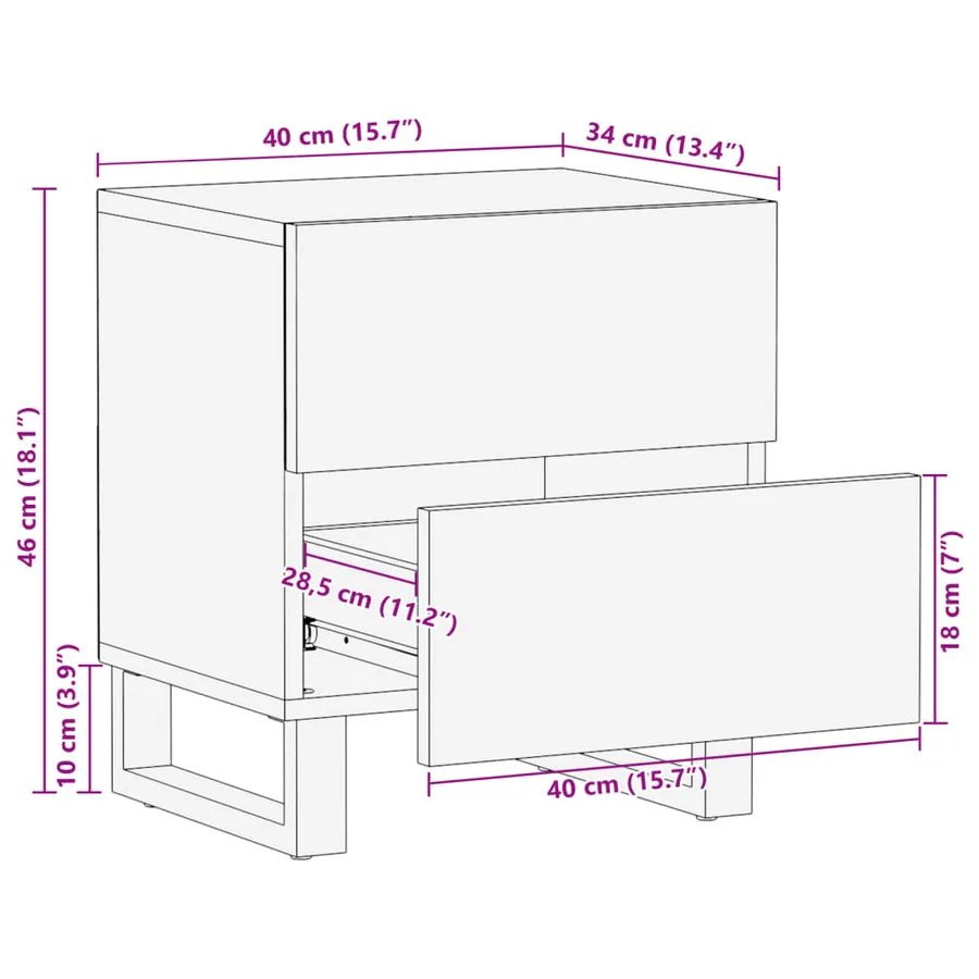 Table de chevet 40x34x46 cm bois de manguier massif - 10