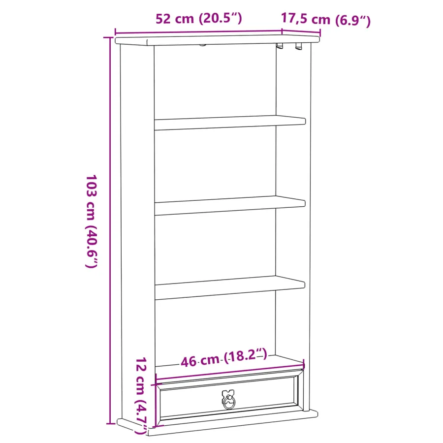 Armoire à CD Corona 52x17,5x103 cm bois de pin massif - 9
