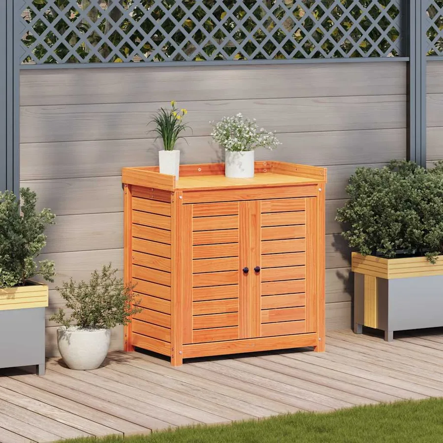 Table de rempotage avec étagères marron bois massif de pin - 3