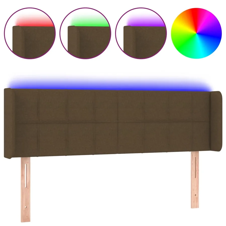 Tête de lit à LED Marron foncé 147x16x78/88 cm Tissu - 2
