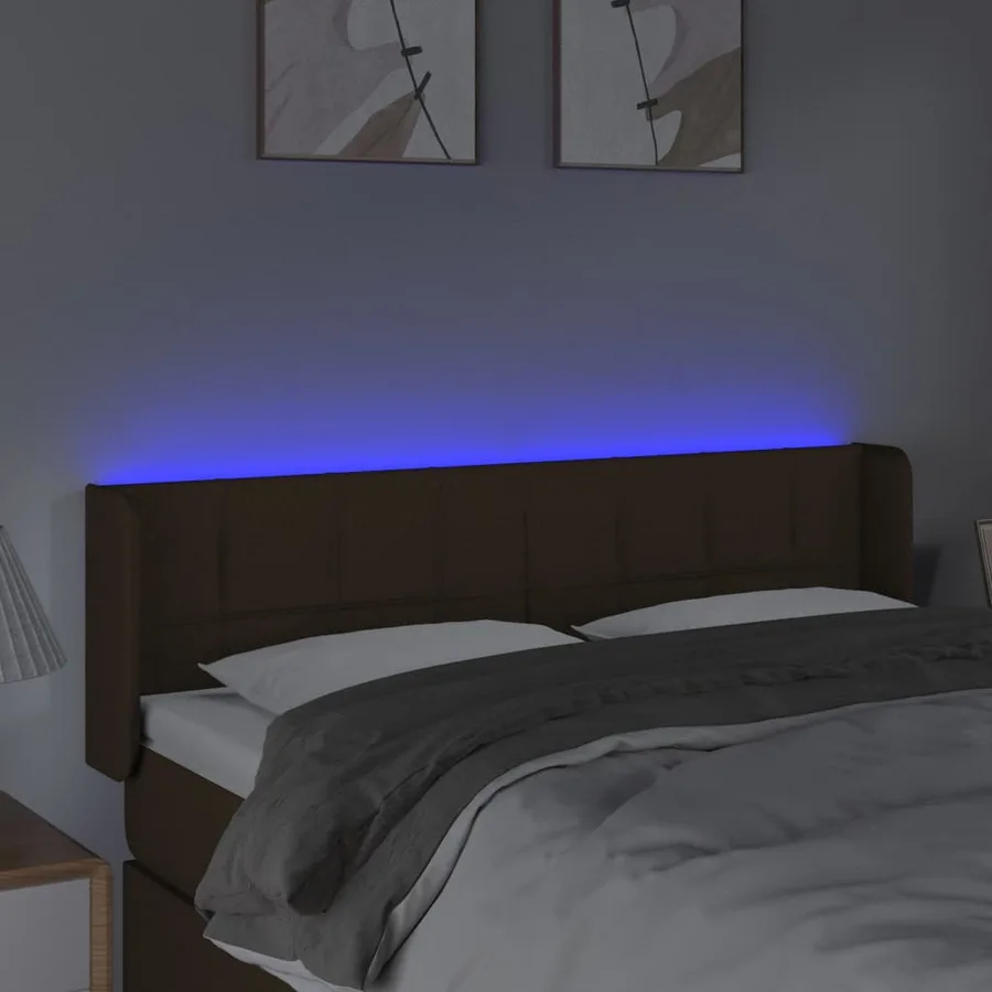 Tête de lit à LED Marron foncé 147x16x78/88 cm Tissu - 4