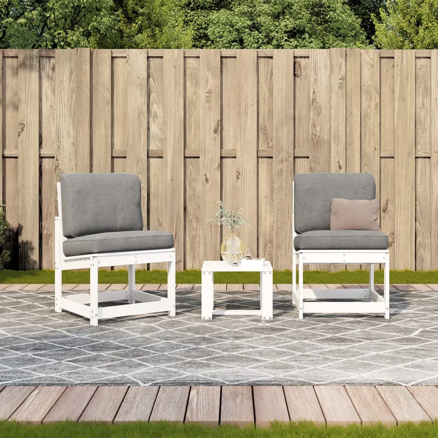 Salon de jardin 3 pcs blanc bois massif de pin - 3