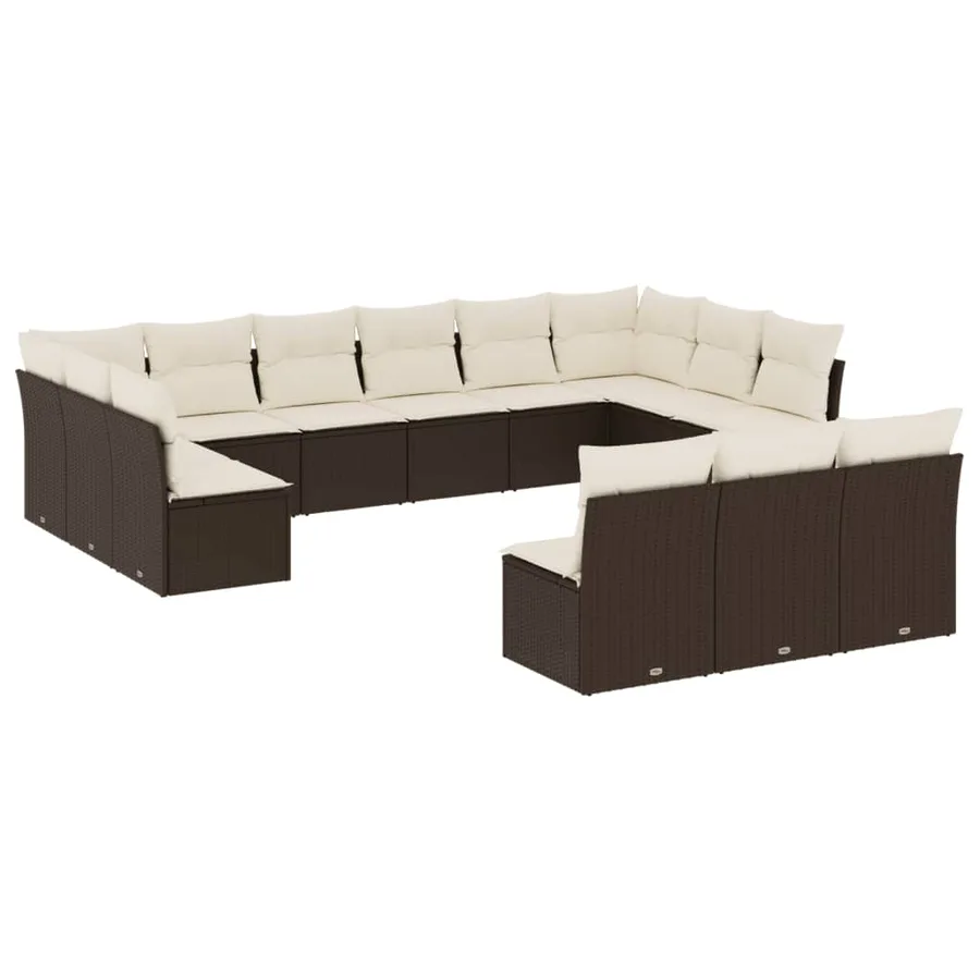 Salon de jardin avec coussins 13 pcs marron résine tressée - 2