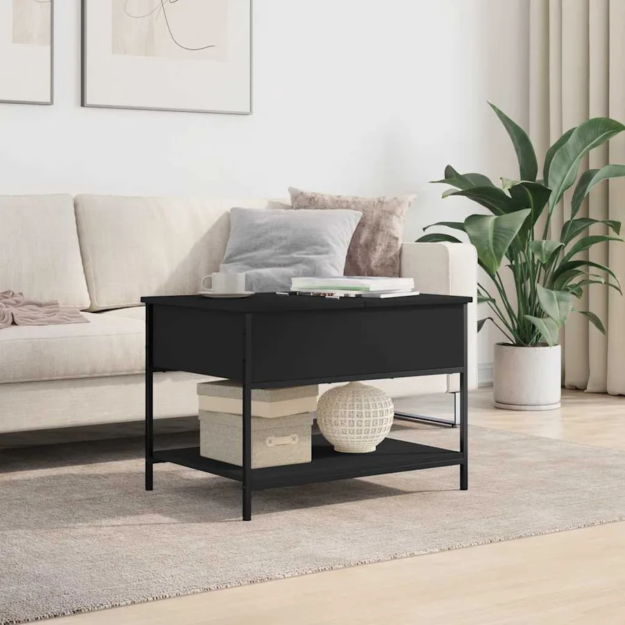 Table basse noir 70x50x50 cm bois d'ingénierie et métal - 3