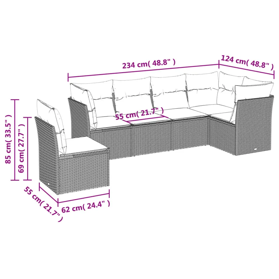 Salon de jardin avec coussins 6 pcs marron résine tressée - 3