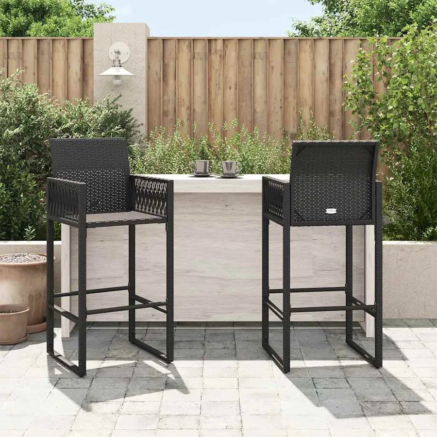 Tabourets de bar de jardin lot de 2 noir résine tressée - 3