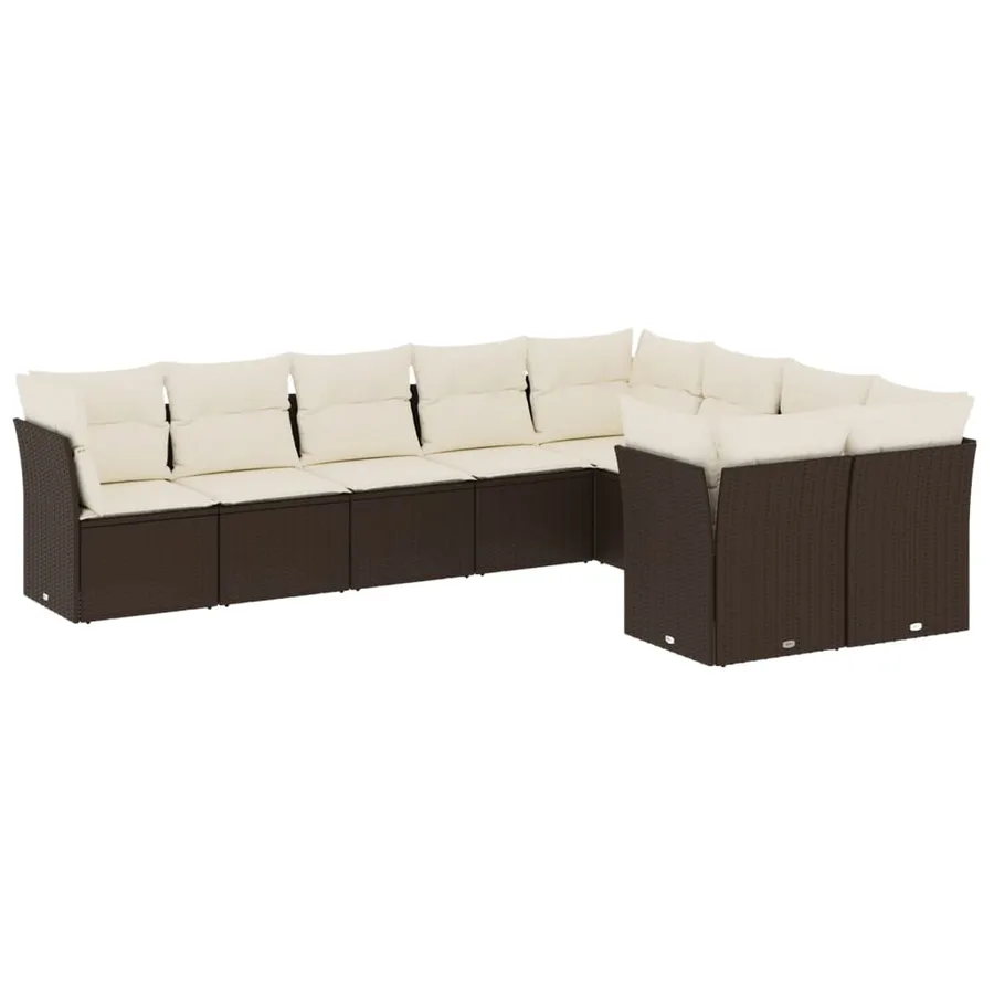 Salon de jardin avec coussins 9 pcs marron résine tressée - 2