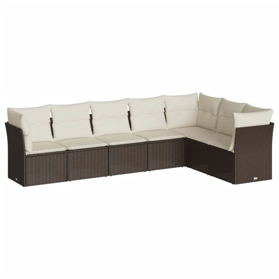 Salon de jardin avec coussins 7 pcs marron résine tressée - 2