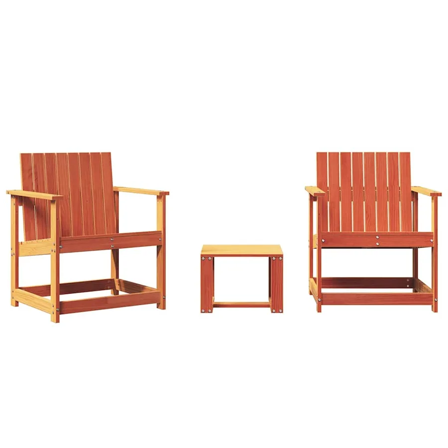 Salon de jardin 3 pcs cire marron bois de pin massif - 2