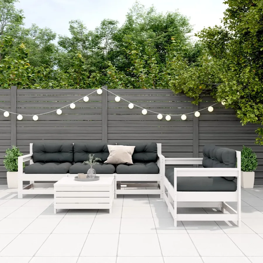 Salon de jardin avec coussins 6 pcs blanc bois de pin massif