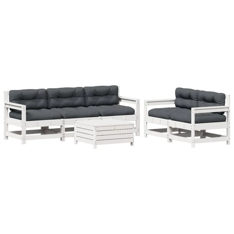 Salon de jardin avec coussins 6 pcs blanc bois de pin massif - 2
