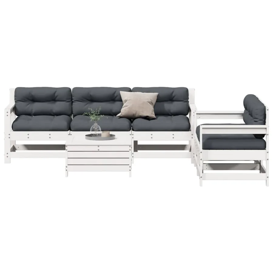 Salon de jardin avec coussins 6 pcs blanc bois de pin massif - 3