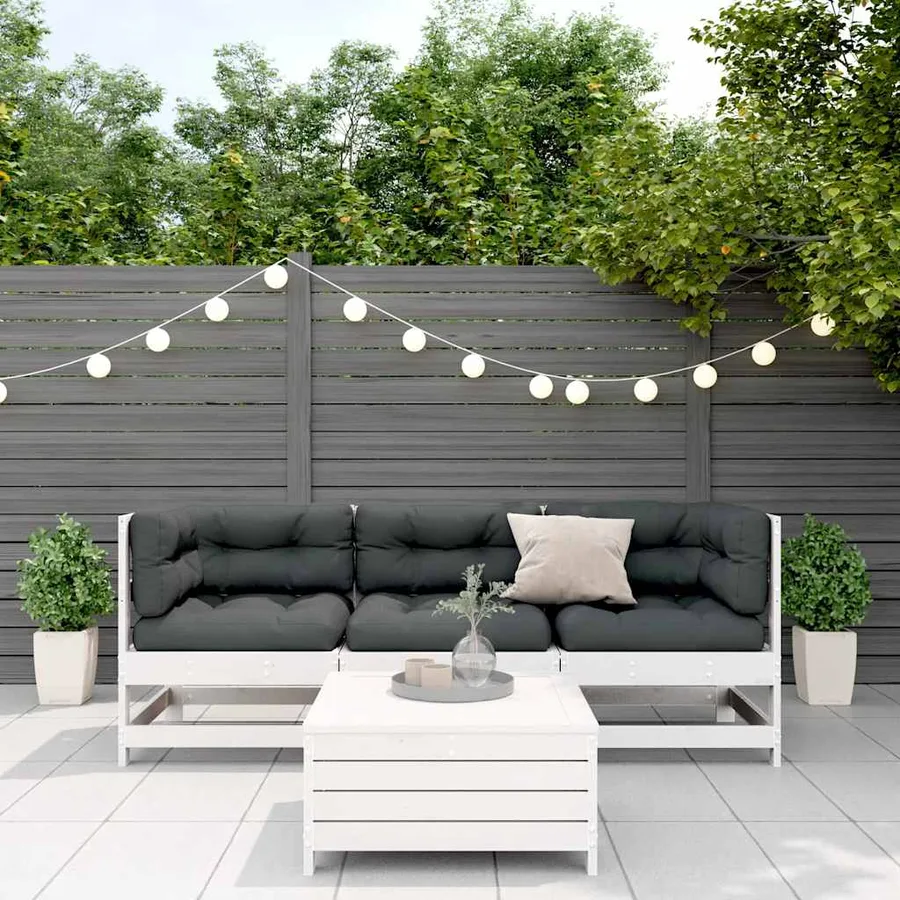 Salon de jardin 4 pcs avec coussins blanc bois de pin massif - 3