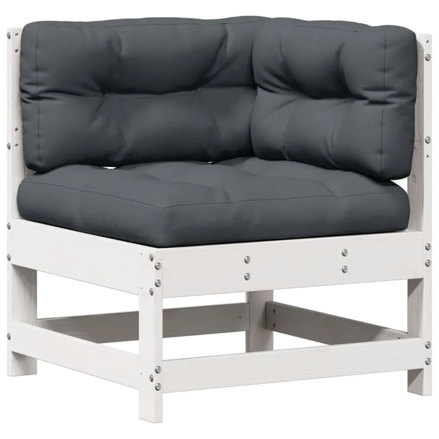 Salon de jardin 5 pcs avec coussins blanc bois massif de pin - 6