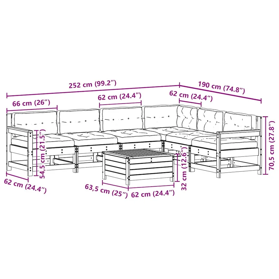 Salon de jardin 7 pcs avec coussins blanc bois de pin massif - 11