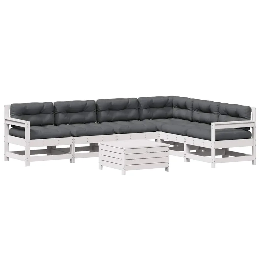 Salon de jardin 7 pcs avec coussins blanc bois de pin massif - 2