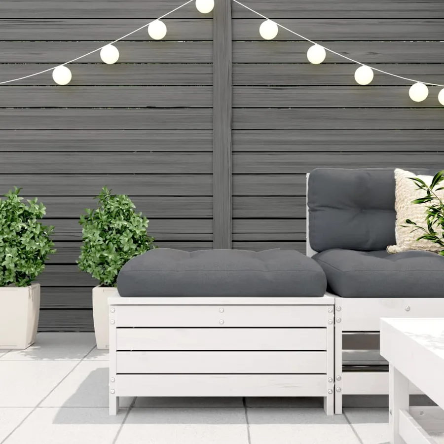 Repose-pied de jardin avec coussin blanc bois de pin massif - 3
