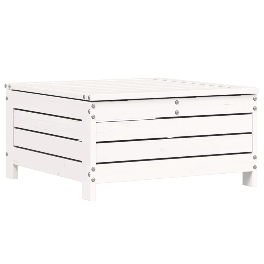 Repose-pied de jardin avec coussin blanc bois de pin massif - 6