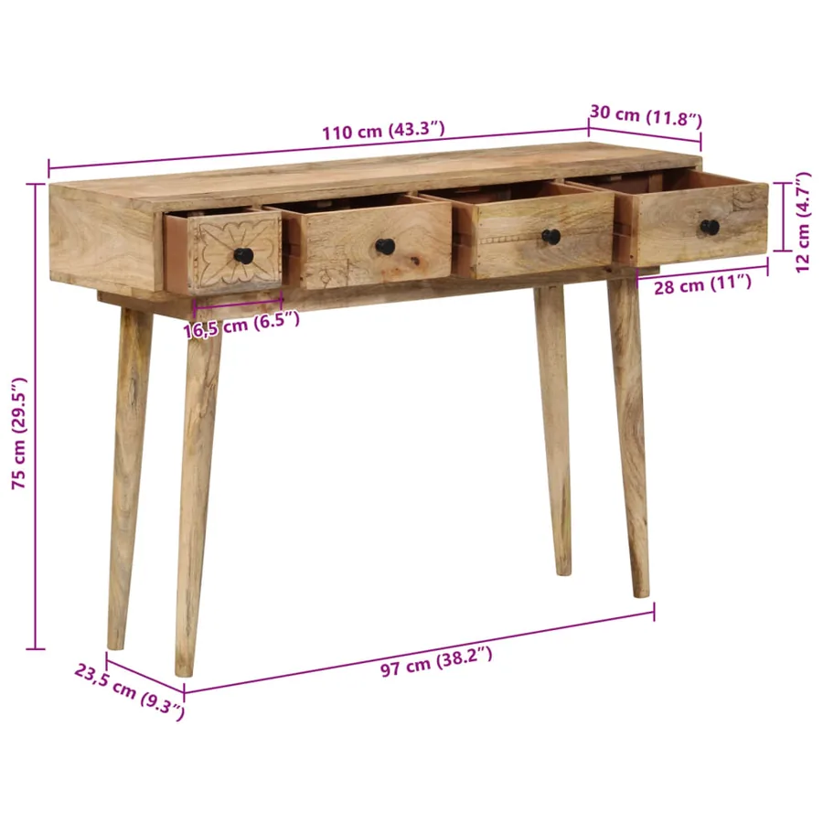 Table console 110x30x75 cm bois de manguier massif - 11