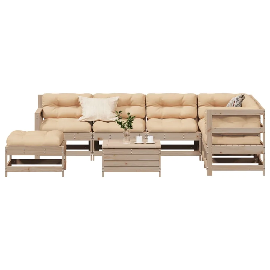 Salon de jardin 8 pcs avec coussins Bois de pin massif