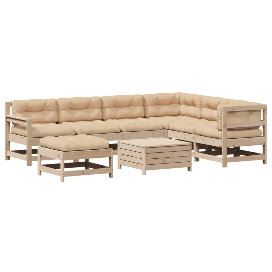 Salon de jardin 8 pcs avec coussins Bois de pin massif - 2