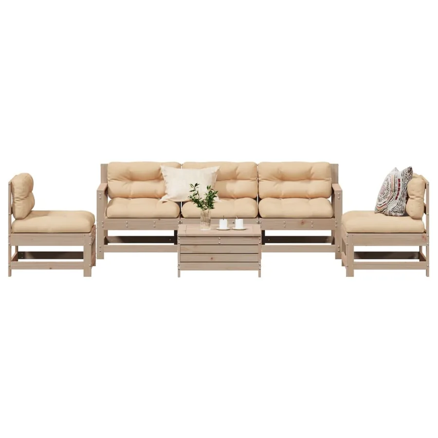Salon de jardin 6 pcs avec coussins Bois de pin massif - 3