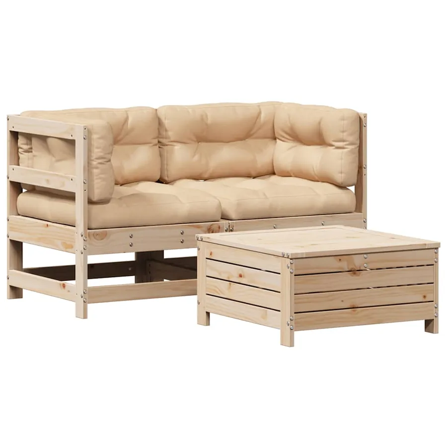 Salon de jardin 3 pcs avec coussins Bois de pin massif - 2
