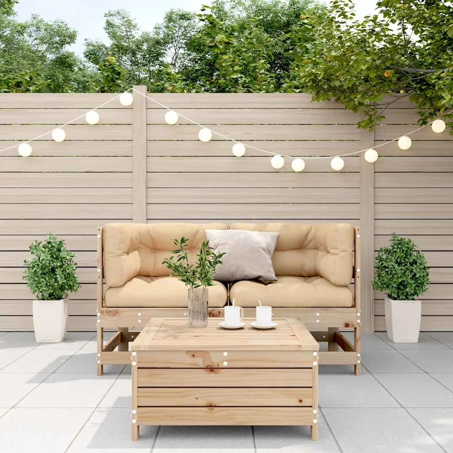 Salon de jardin 3 pcs avec coussins Bois de pin massif - 3