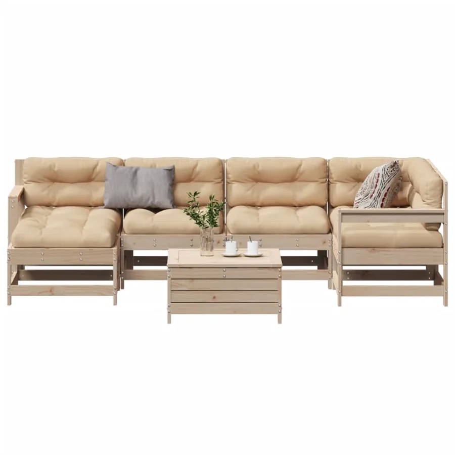 Salon de jardin 7 pcs avec coussins Bois de pin massif