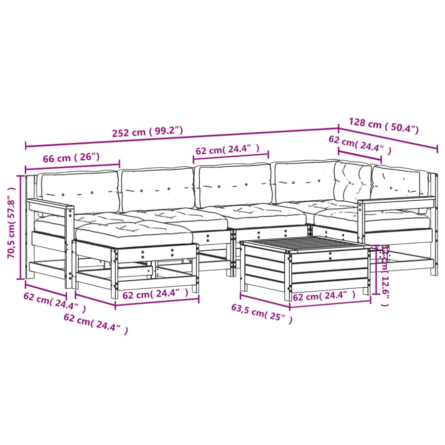 Salon de jardin 7 pcs avec coussins Bois de pin massif - 11