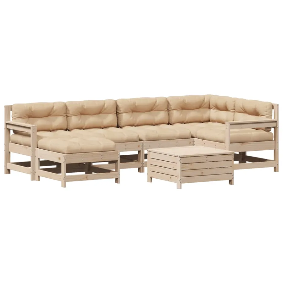 Salon de jardin 7 pcs avec coussins Bois de pin massif - 2