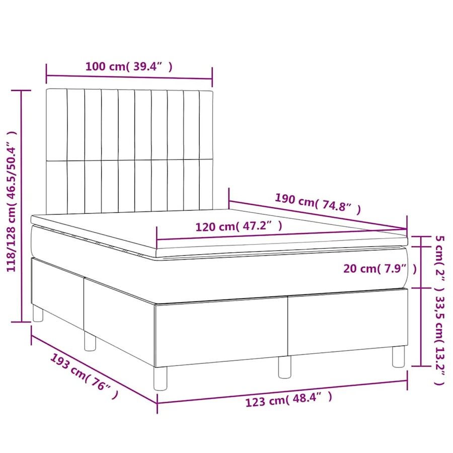 Sommier à lattes de lit avec matelas LED gris clair 120x190 cm - 10