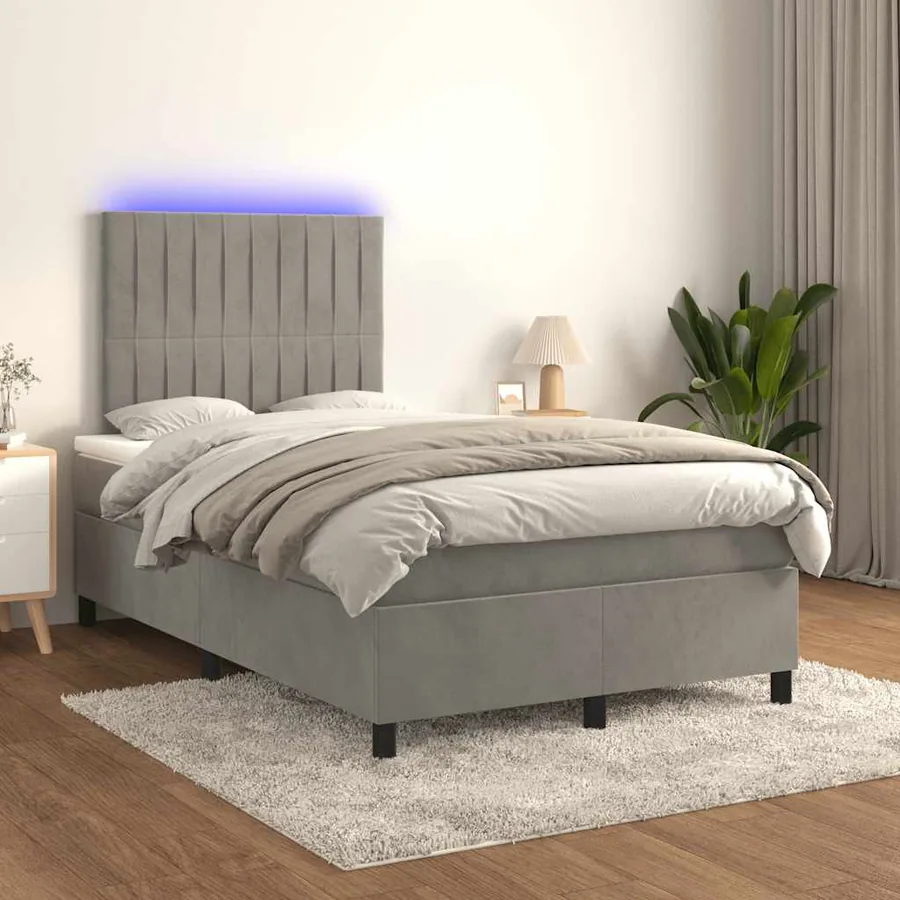 Sommier à lattes de lit avec matelas LED gris clair 120x190 cm - 5