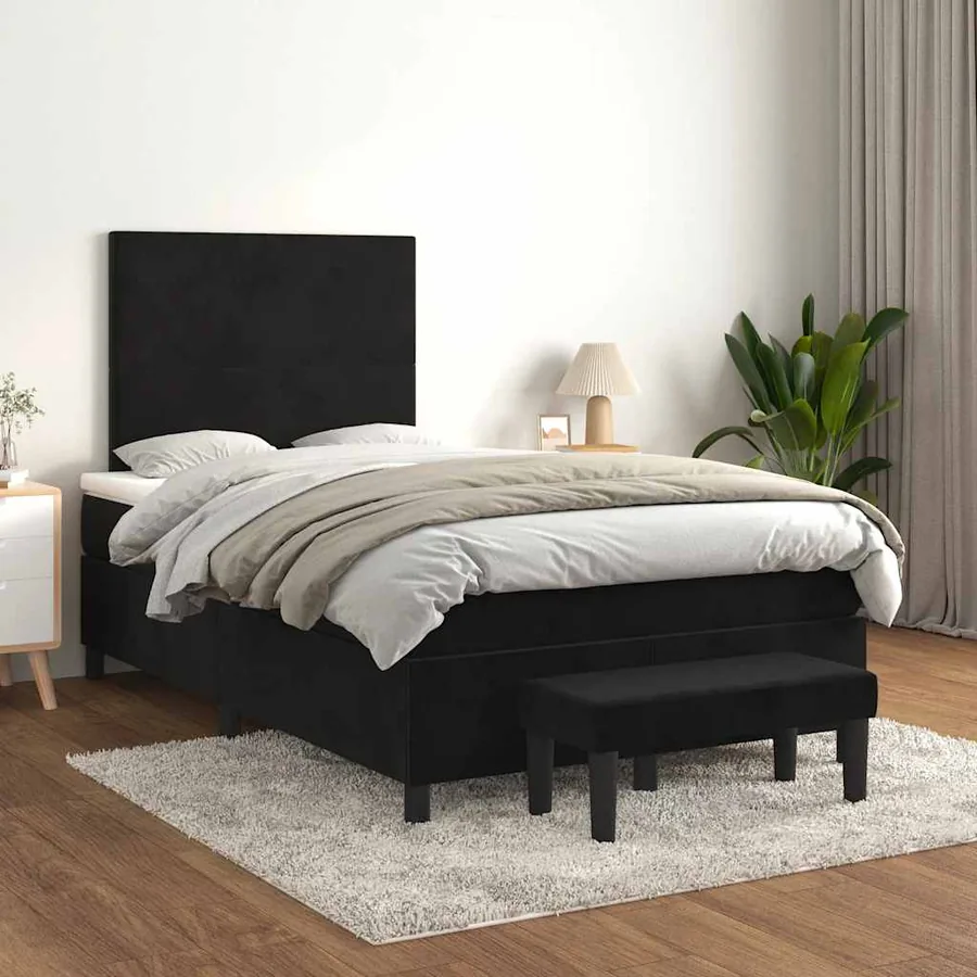 Sommier à lattes de lit avec matelas noir 120x190 cm velours - 3