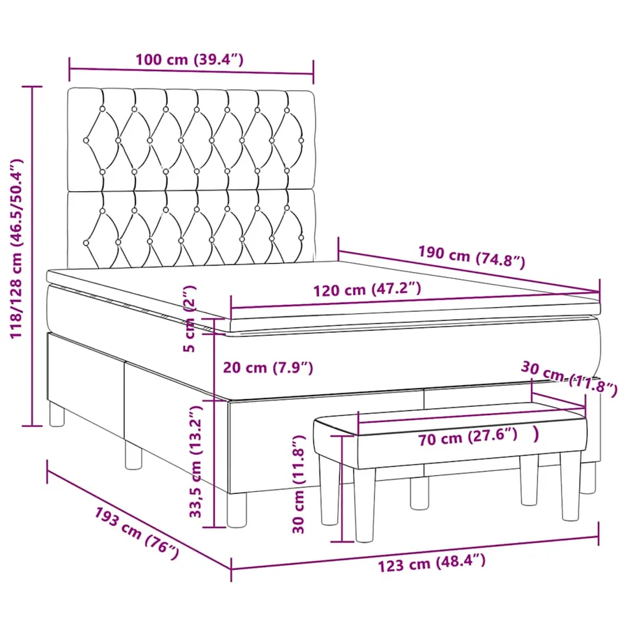 Sommier à lattes de lit avec matelas rose 120x190 cm velours - 10