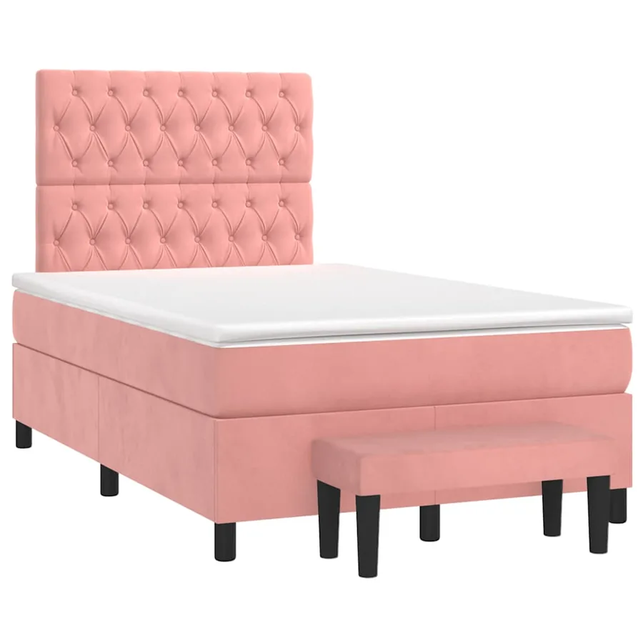 Sommier à lattes de lit avec matelas rose 120x190 cm velours - 2