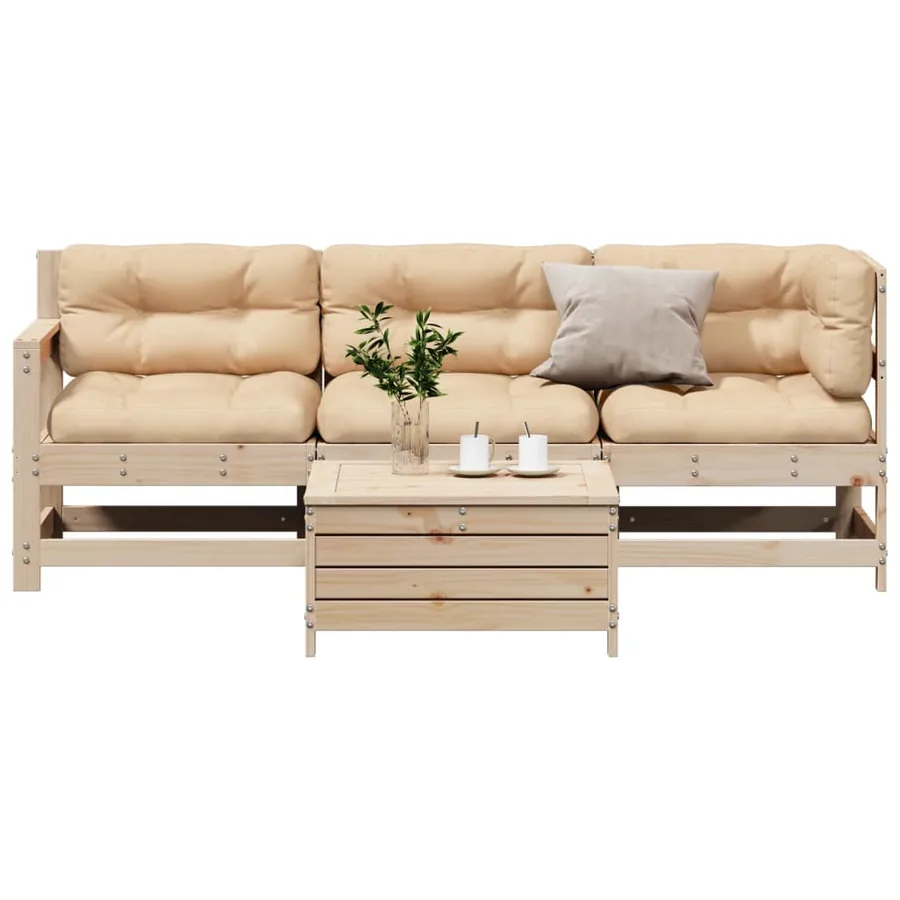 Salon de jardin 4 pcs avec coussins Bois de pin massif