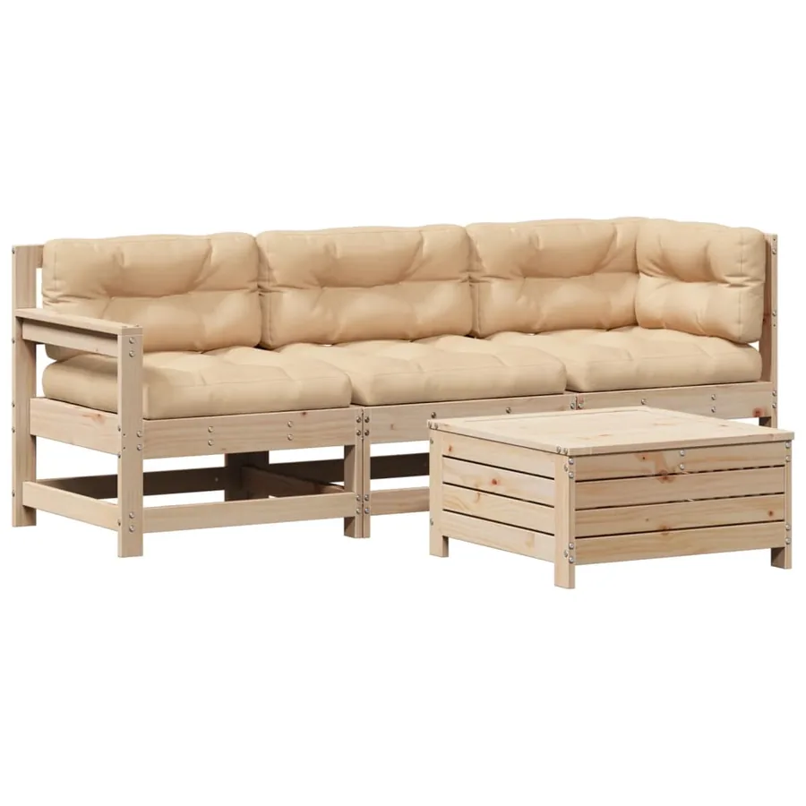 Salon de jardin 4 pcs avec coussins Bois de pin massif - 2