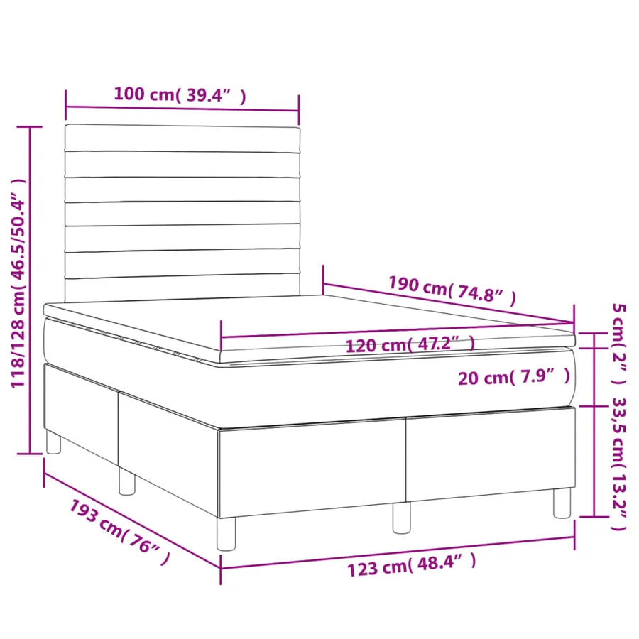 Sommier à lattes de lit avec matelas rose 120x190 cm velours - 9